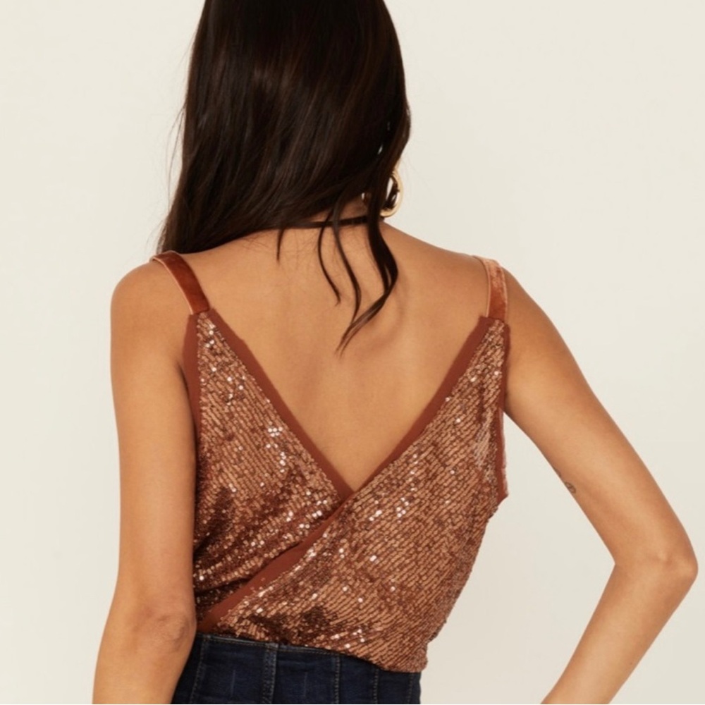 🎀 Free People Shimmer & Shine Copper Sequin Bodysuit